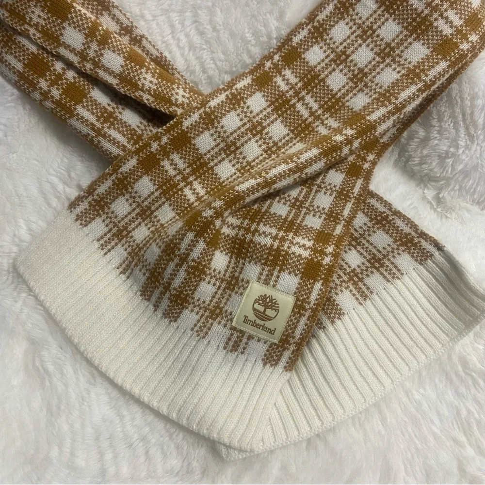 Timberland Tan and Cream Checkered Scarf